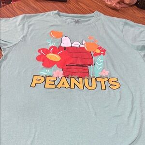 Peanuts Mint Green Tee with Snoopy & Bright Floral Print